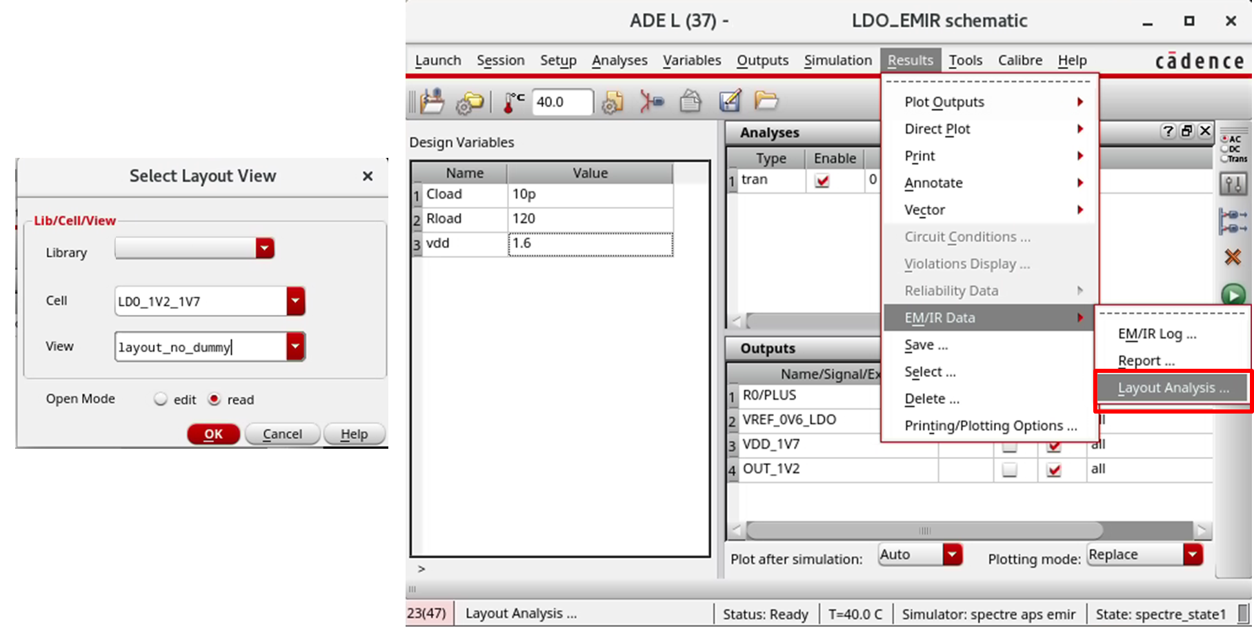 EMIR analysis display settings