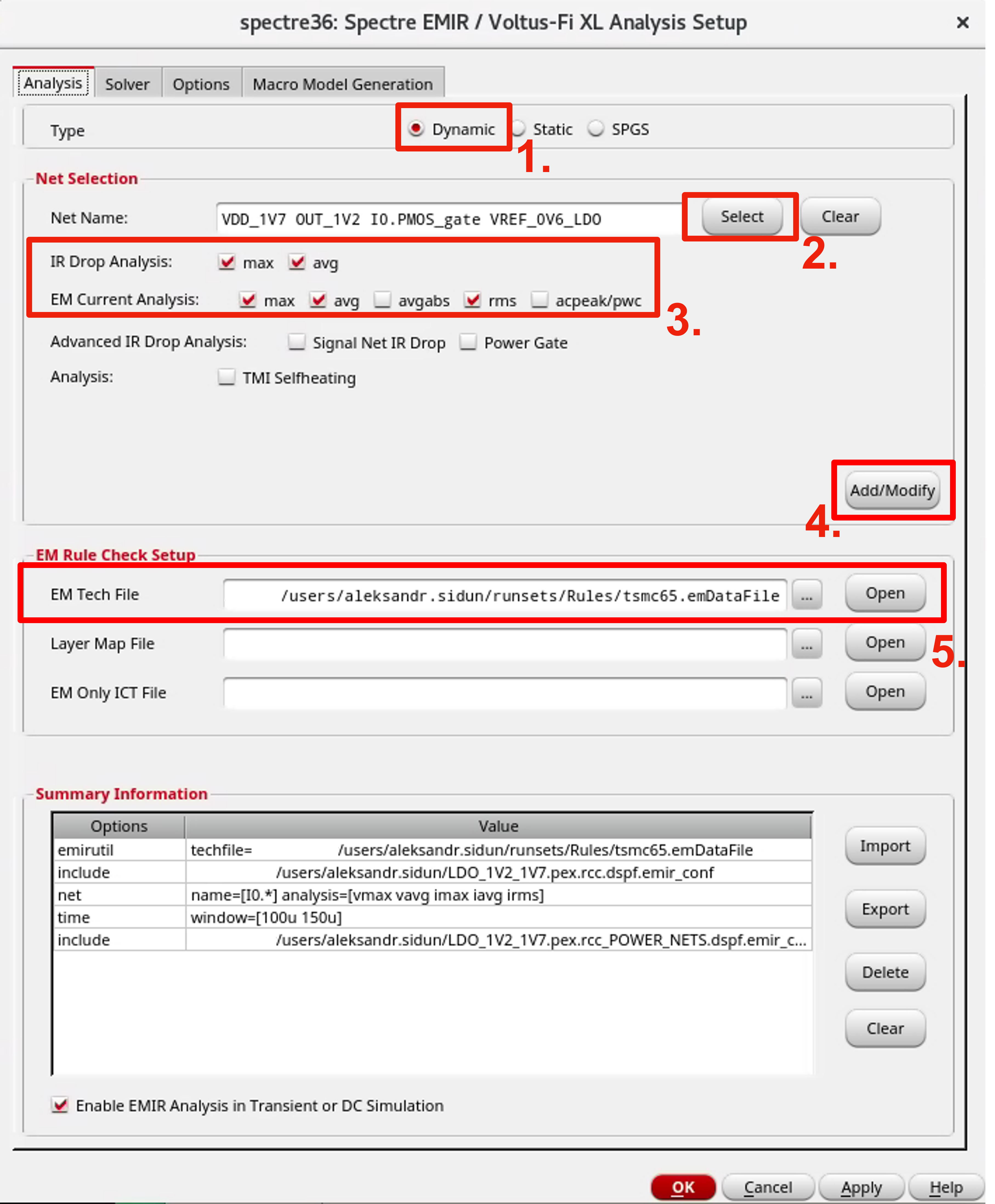 EMIR analysis settings2