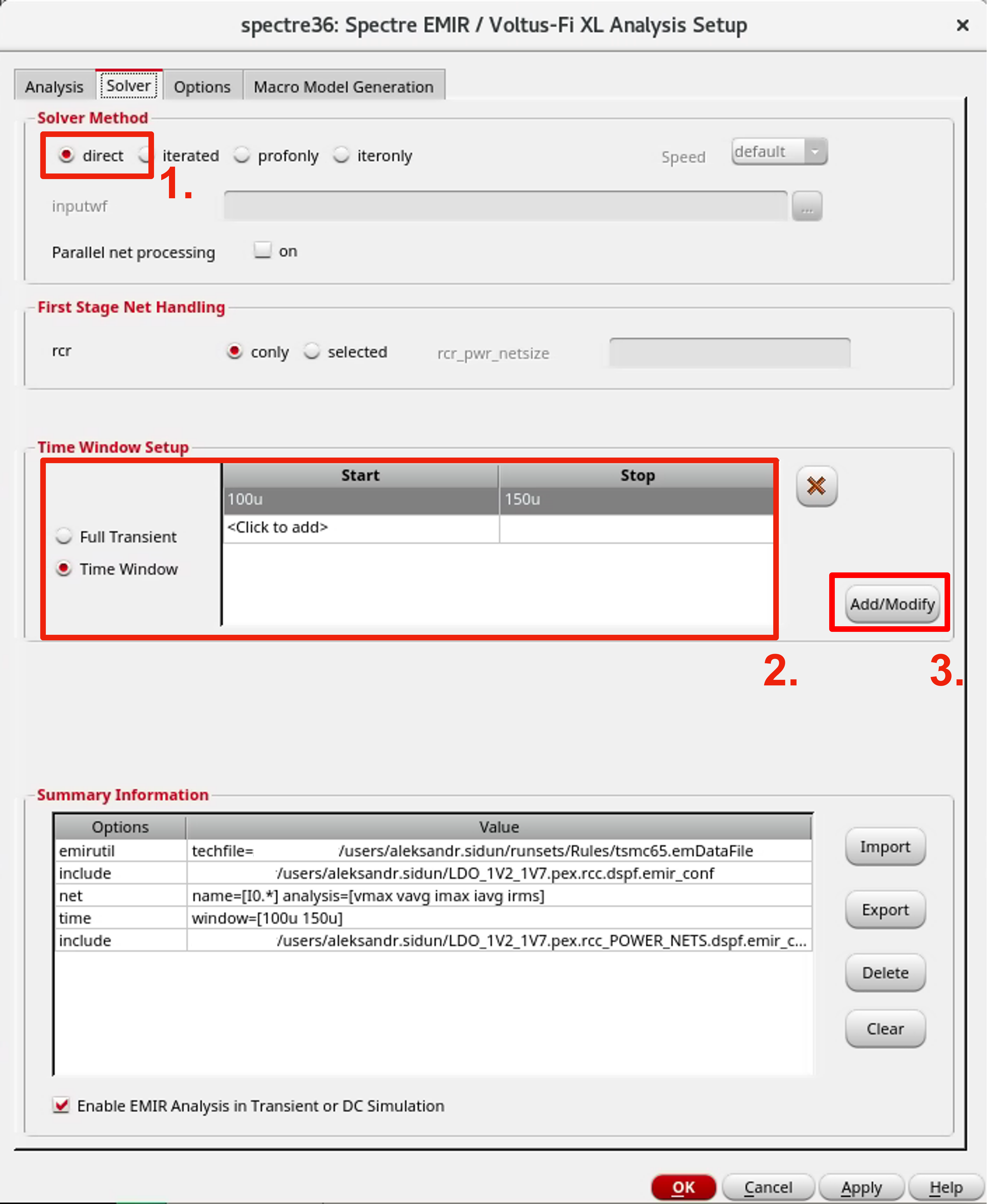 EMIR analysis settings2