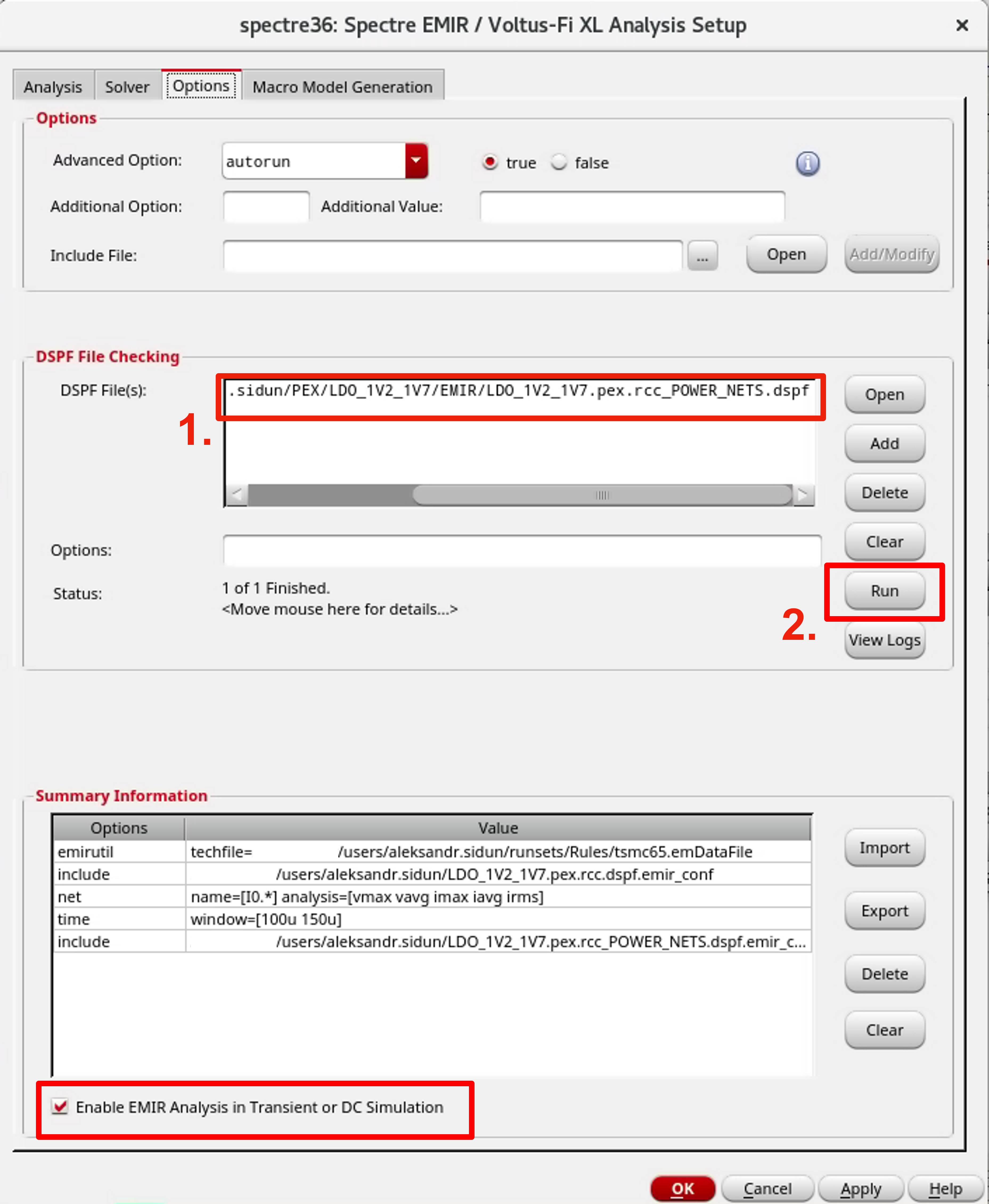 EMIR analysis settings3