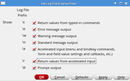 Log File Display Filter Menu